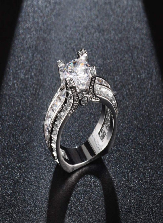 MAIHAO Fashion Women 925 Sterling Silver Ring,White Topaz Cubic Zirconia CZ Diamond Elegant Eternity Engagement Wedding Band Ring Size 6-10 (US Code 9) - Image 5